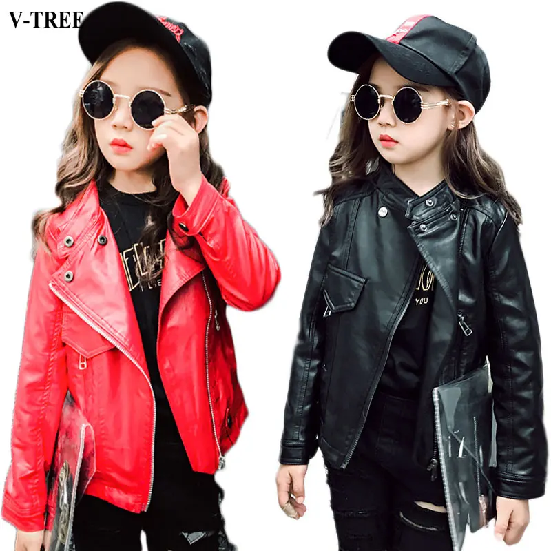 

Autumn Winter PU Jacket For Girls Children's Leather Jackets Zipper Teenager Coats School Baby Outerwear 8 10 12yrs