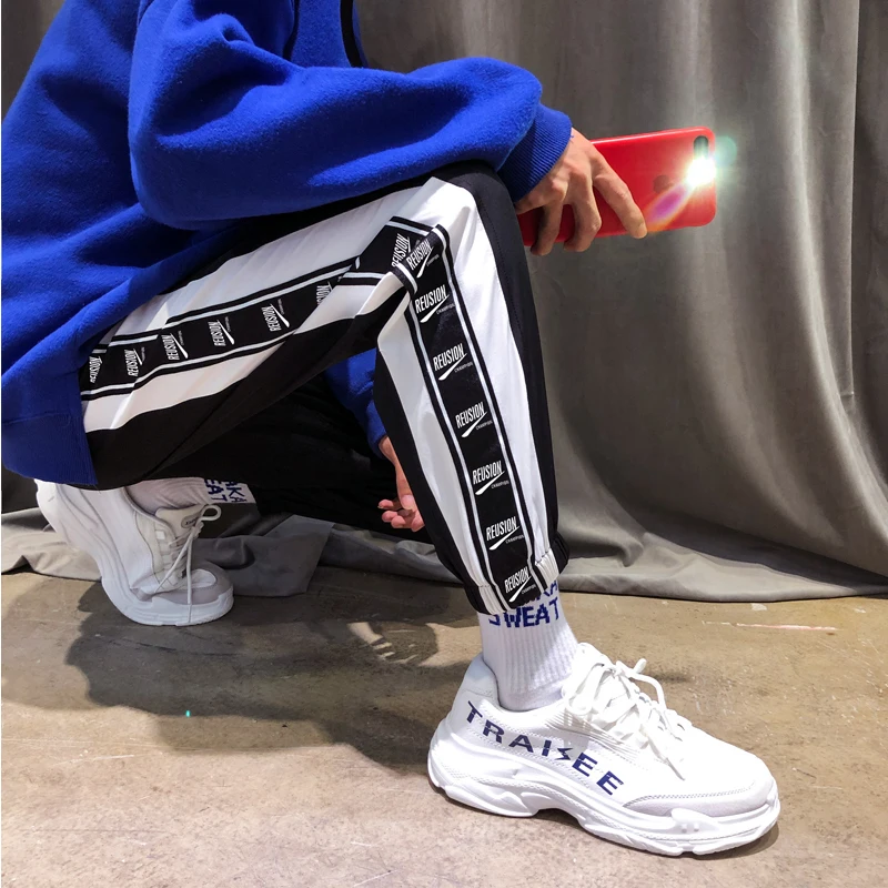 Fashion Casual Men's Pants Pants Spring And Autumn New S-2XL Stripes Loose Nine Pants Four Colors Personality Youth Popular