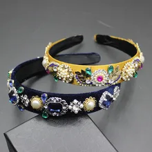 Модная атмосфера широкая повязка для головы Новое роскошное с камнем барокко повязка для волос дамы подиум невесты аксессуары для волос 575
