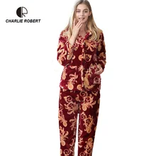 CR печать женская пижама наборы новая мода зимний стиль фланель, коралл бархатная одежда для сна AP449