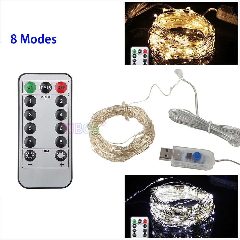 

Christmas LED String Light 5M 10M 50/100 LEDs Silver Wire Fairy Garland Waterproof With 8 Modes Remote Battery/USB Powered