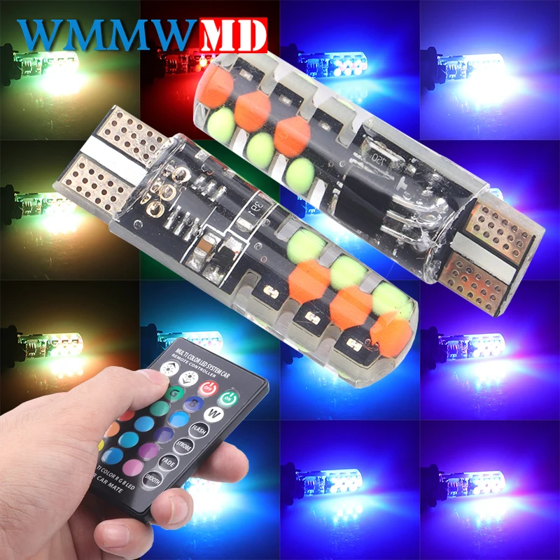 

2 Pieces T10 W5W LED Car Lights LED Bulbs RGB With Remote Control 194 168 501 Strobe Led Lamp Reading Lights White Red Amber 12V