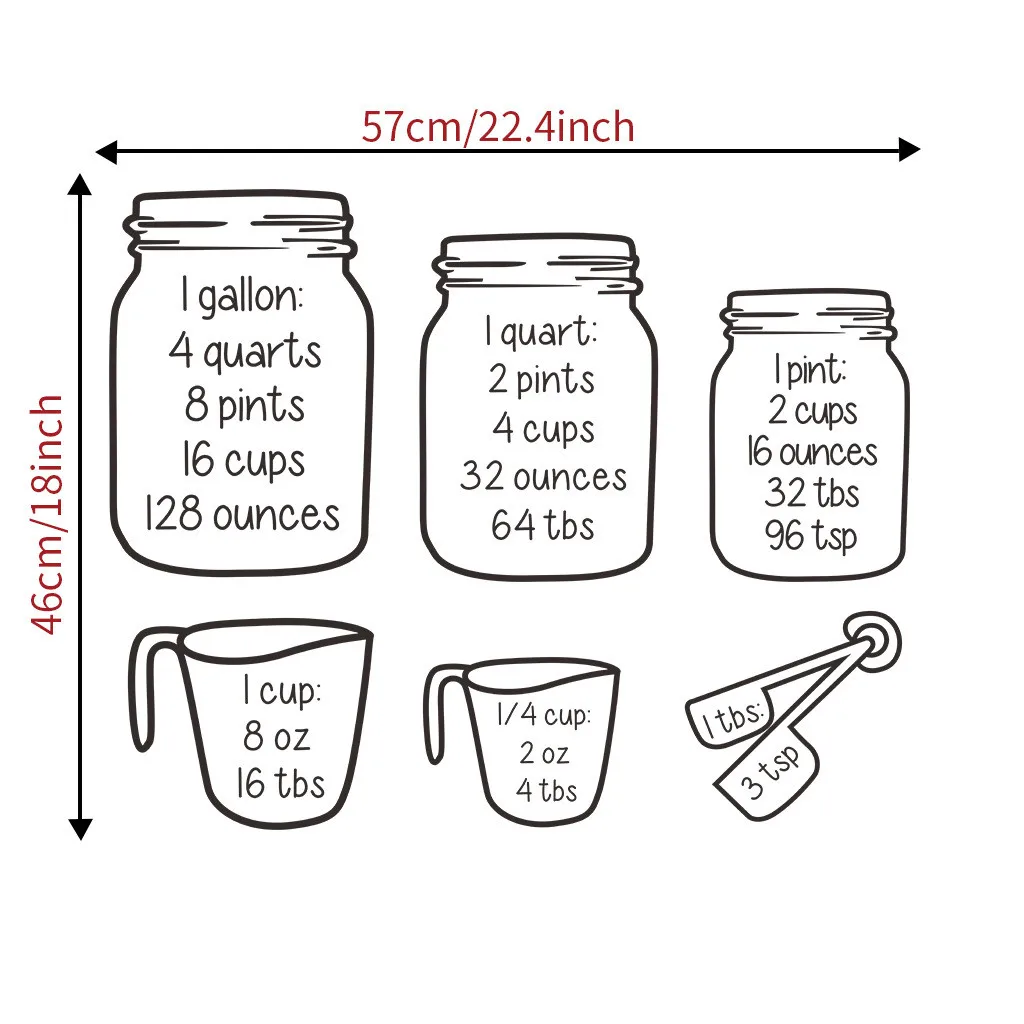 Kitchen Decoration Wall Sticker Measuring Cup Art Decal Vinyl Wall Stickers Kitchen Restaurant Decor Stickers Muraux