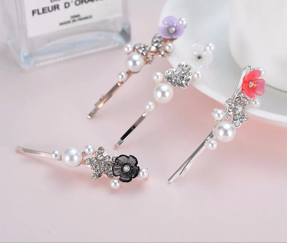 New arrival Fashion women cute floral hairpins with rhinestone&beads