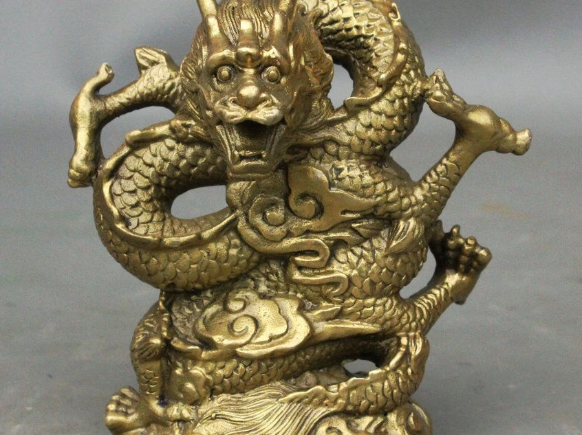 

12CM Chinese FengShui Brass JiXiang Zodiac Year Dragon Animal Statue Sculpture