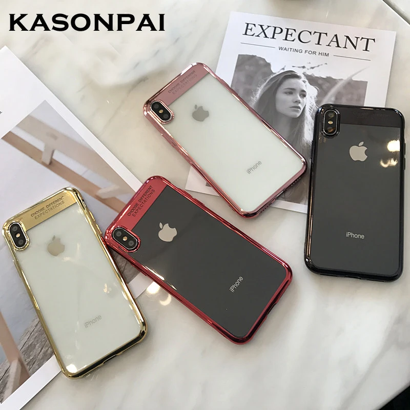 Роскошный металлизированный чехол для телефона KASONPAI для iphone X, чехлы для iphone 7, 6, 6 S, 8, Ультратонкий Мягкий силиконовый защитный чехол