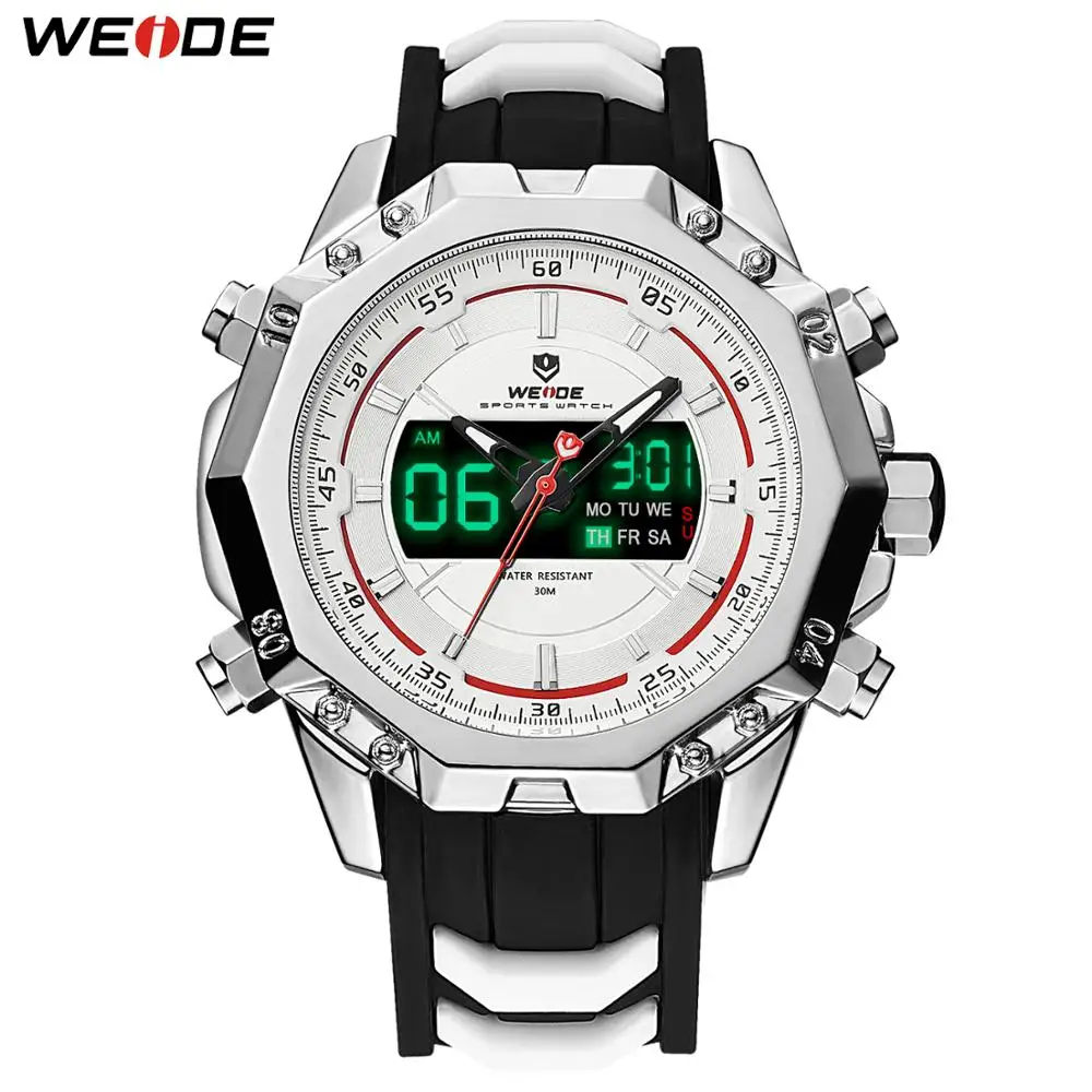 

WEIDE Quartz Digital numeral Movement Sport Black Rubber Bracelet Automatic Date Alarm Back Light Wristwatch Relogio Masculino