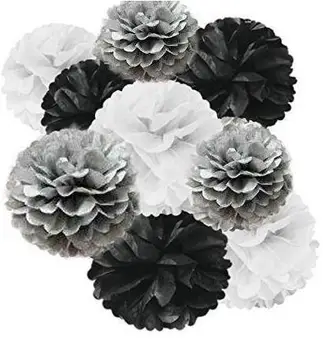 

Set of 18 Tissue Pom Pom Party Decorations for Weddings, Birthday Parties Baby Showers and Nursery Decor, Black/Gray/White