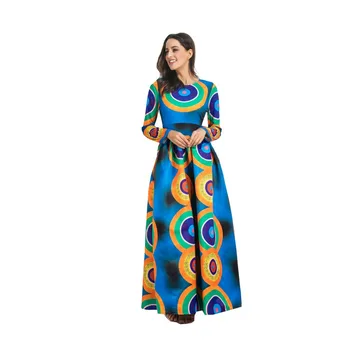 

2019 Autumn Winter African Print Maxi Long Dresses Women Vintage Retro Long Sleeve Floor Length Elegant Traditional Skater