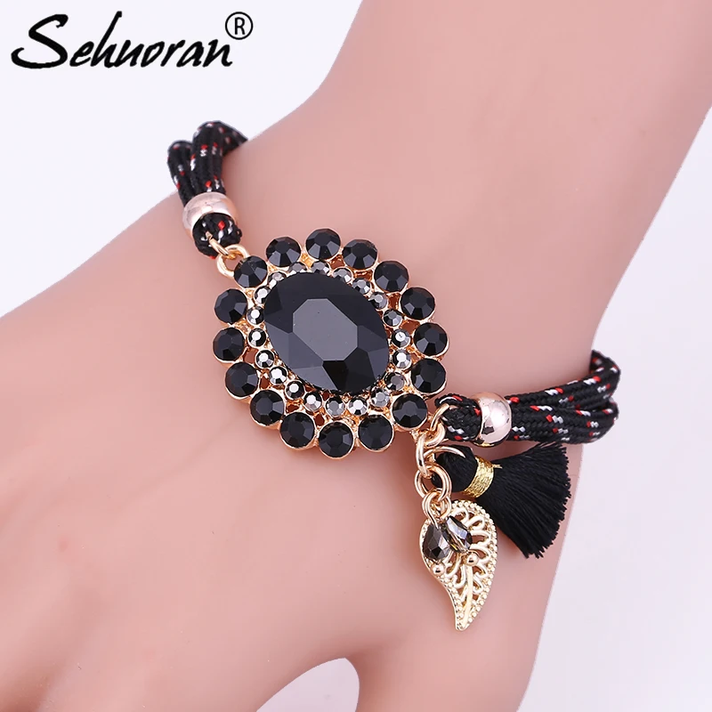

Sehuoran Zinc Alloy Glue Crystal Stone Bracelets & Bangles For Woman Colorful Rope Chain High Quality Crystal Bracelets Gifts