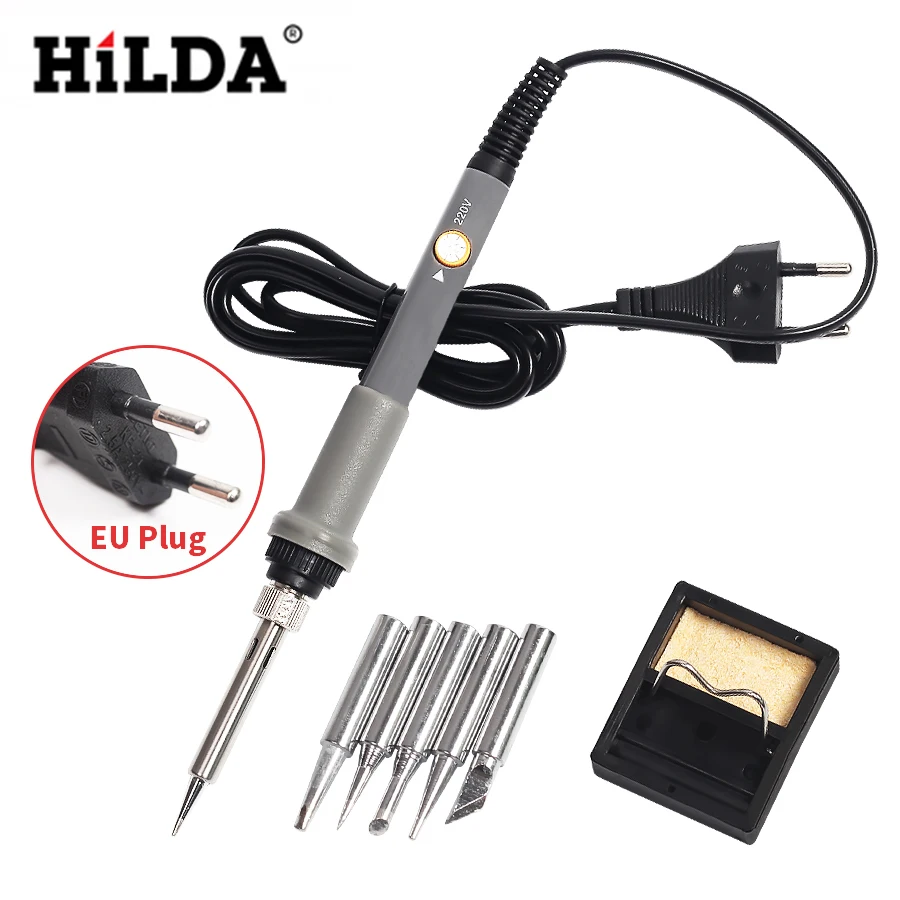 

HILDA 220V/110V 60W EU&US Electric Soldering Iron Adjustable Temperature Plug Welding Solder Station Heat Pencil With 5pcs Tips