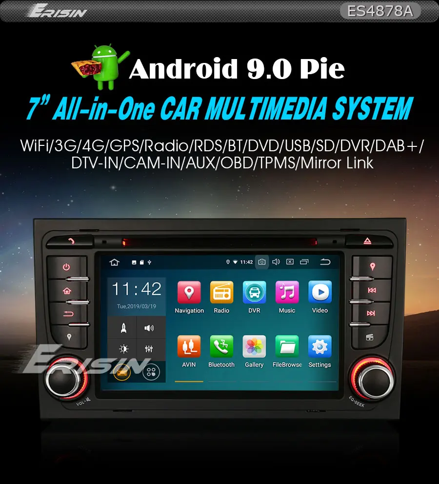 Discount Erisin ES4878A 7 inch car DVD player android 9.0 2G RAM PX30 DAB OBD WIFI 3G for AUDI A4 SEAT EXEO S4 RS4 RNS-E 7