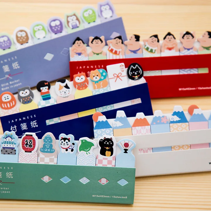 6 Pack Japanese Style Memo Pads , Sumo Wrestler / Cat / Dog / Owl