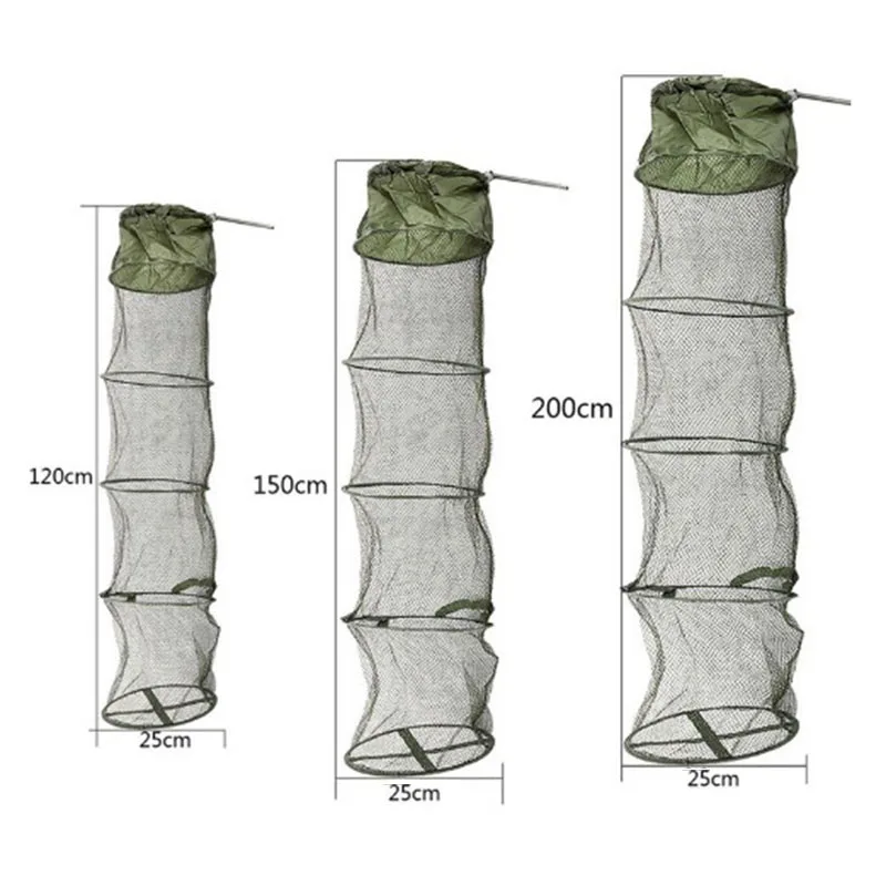 1,2-2 м Fish для сетчатой клетки для Краб Омар креветки и т. д дополнительный рыболовные снасти Уход Зеленый Нейлон Creel 5 слоев Складная