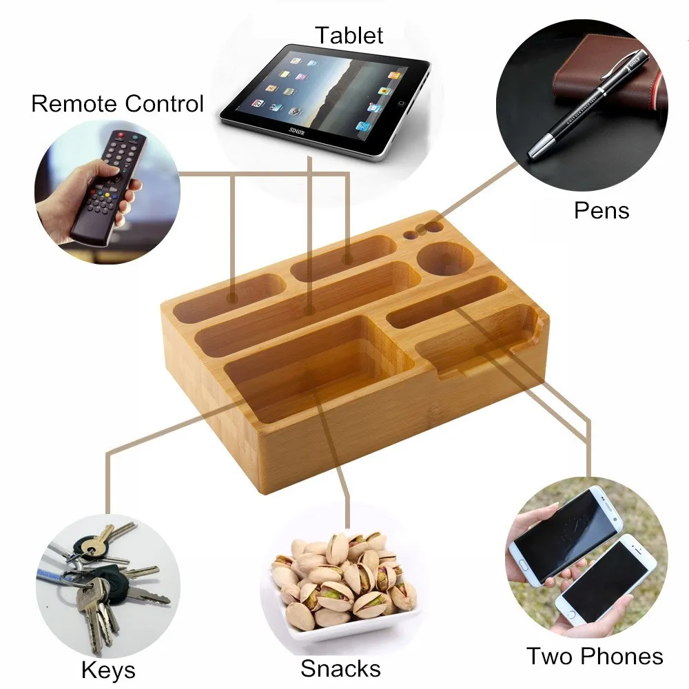 SZYSGSD бамбуковый ящик для хранения пультов дистанционного управления держатель пульт дистанционного управления кабель для наушников для iPhone XR X Настольный держатель планшета держатель для ключей