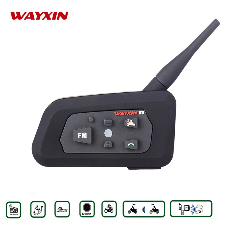 

WAYXIN Helmet Headsets Bluetooth Intercom For Motorcycle Fm R8 1200M Bluetooth Intercom Motorcycle Helmet Interphone 1PCS