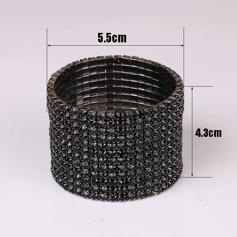 TDQUEEN 12 Rows Black Crystal Rhinestone Bangle Bracelet Black Gun Plated Metal Wide Indian Bangles for Women (4)