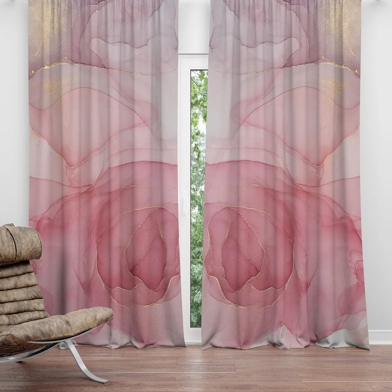 

Fashion Red watercolor rose curtain living room Semi-shading curtain polyester custom made 2.5m 2.7m bedroom curtain
