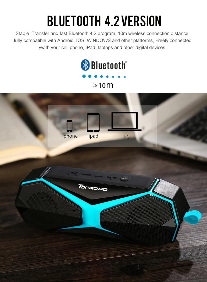 TOPROAD Открытый водонепроницаемый стерео Bluetooth динамик бас спортивный беспроводной динамик s поддержка комаров TF AUX Hands-free