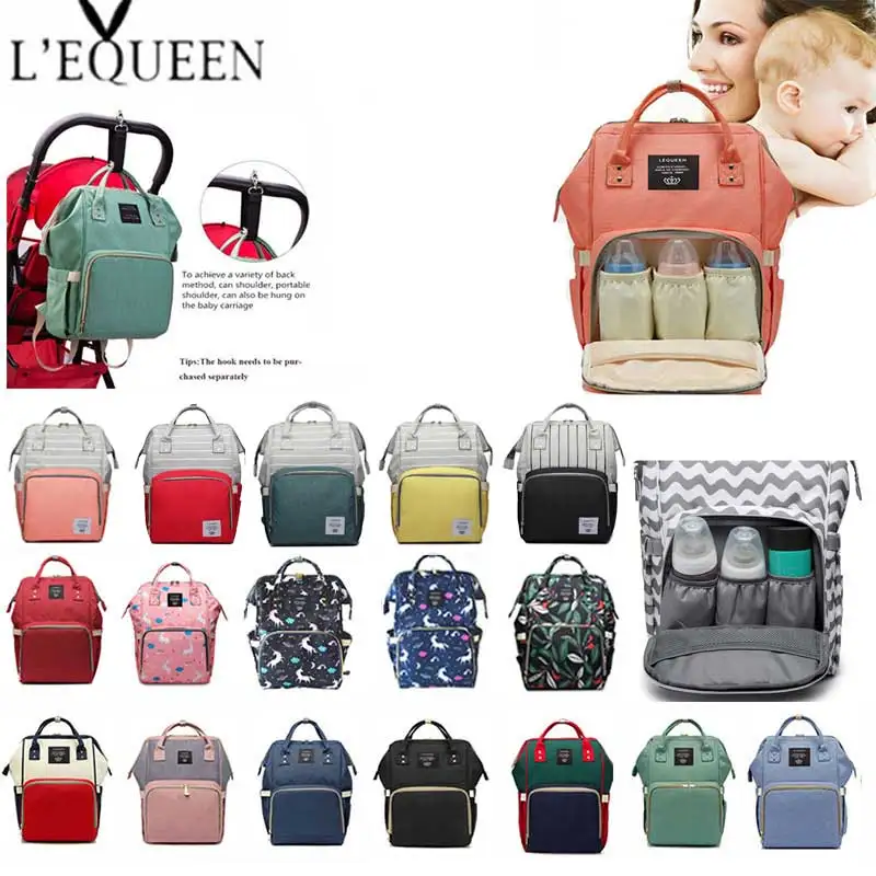 

Lequeen Fashion Mummy Maternity Nappy Bag Brand Large Capacity Baby Bag Travel Backpack Designer Nursing Bag for Baby Care