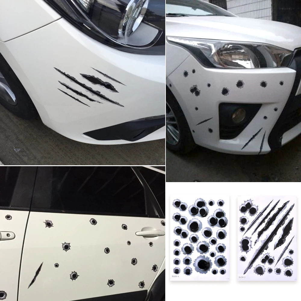 TRICOLOUR 1X Car Side Stickers 3D Bullet Hole Funny Decals Auto Motorcycle Decoration Sticker Styling #S06 | Автомобили и