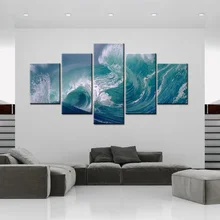5 панелей, Настенный декор, постер, морская картина с волнами, печать на стену, холст, живопись для комнаты, украшения для дома, художественная работа