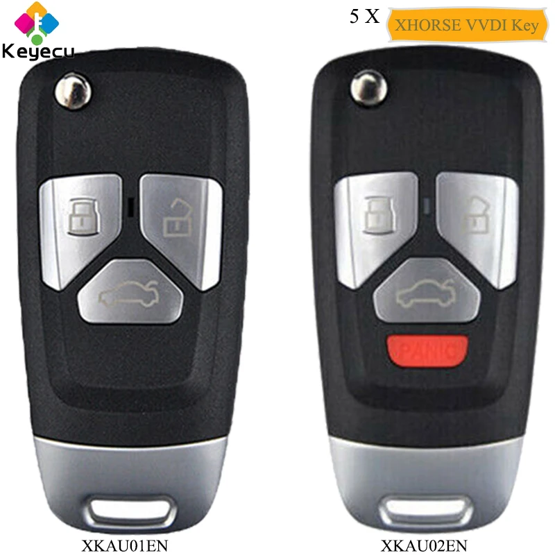 KEYECU 5 шт. XHORSE для Audi Стиль проводной VVDI универсальный пульт дистанционного ключа с 3/4 кнопки XKAU01EN/XKAU02EN-брелок для ключа VVDI