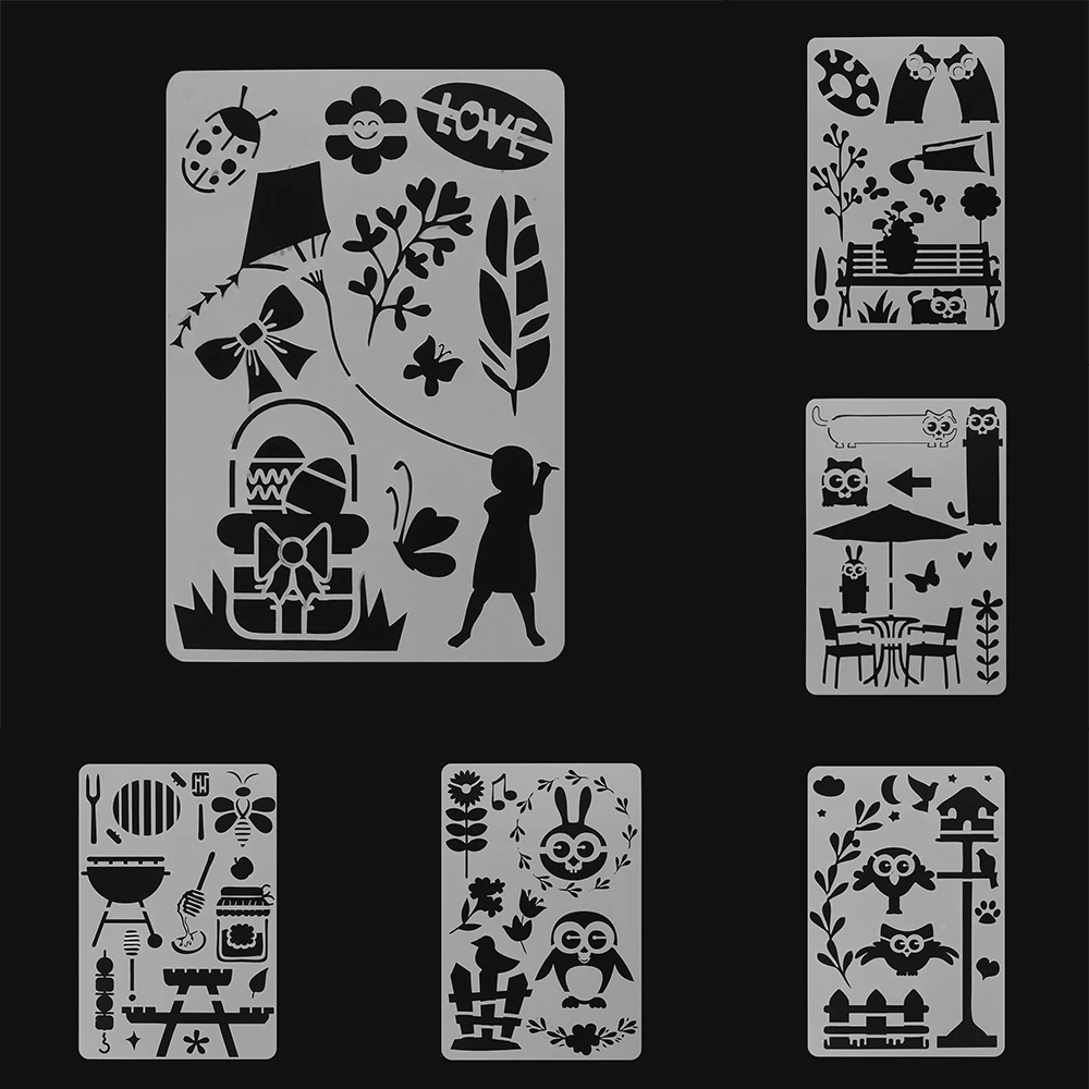 

6pcs/set Lovely Animals Layering Stencils For Walls Painting Scrapbooking Stamp Album Decor Embossing Paper Card Template