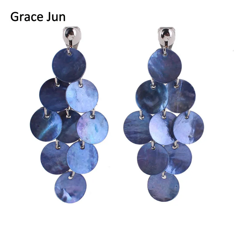 

Grace Jun New Arrival Handmade Shell Clip on Earrings Non Piercing for Women Vintage Style Pierced Earrings Fashion Accessory