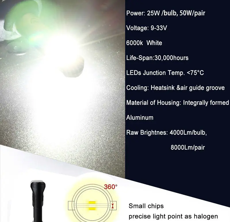 Super Bright DSS V7 H1 H4 9003 H7 H8 H9 H11 H16 9005 9003 HB3 HB2 Led Headlight Bulb Fog 6000K 12V 24v Automobile Headlamp Front Bulb Fanless upgrconversion kit upgrade kit light Source  (11)