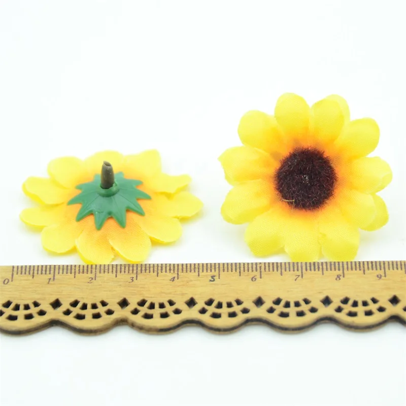 100pcs 4cm Fake flowers Mini Silk Sunflower Artificial Flower Head For Wreath Decoration  Wedding Box Decoration