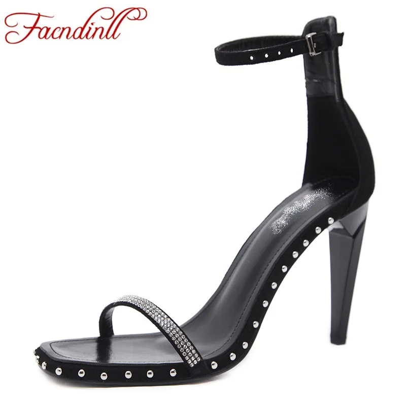 

New rivet rhinestones gladiator sandals women sexy open toe ankle strap handmade high heels woman wedding danceing shoes summer