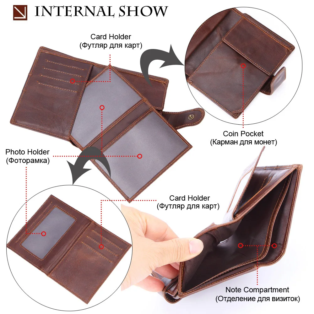 Kopen MISFITS portemonnee mannen lederen broekzak vintage korte portefeuilles mannelijke koeienhuid lederen portomonee kaarthouders man Hasp purse