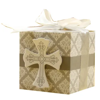 

First Communion cross candy box Christening baby shower wedding party bomboniere wrap holders with ribbons,20pcs/lot