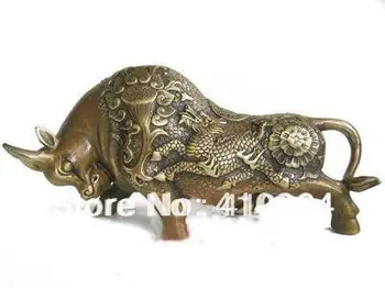 

[old craft ] Wall Street Chieese Bronze Kylin Bull OX Statue 8"L (A0314)