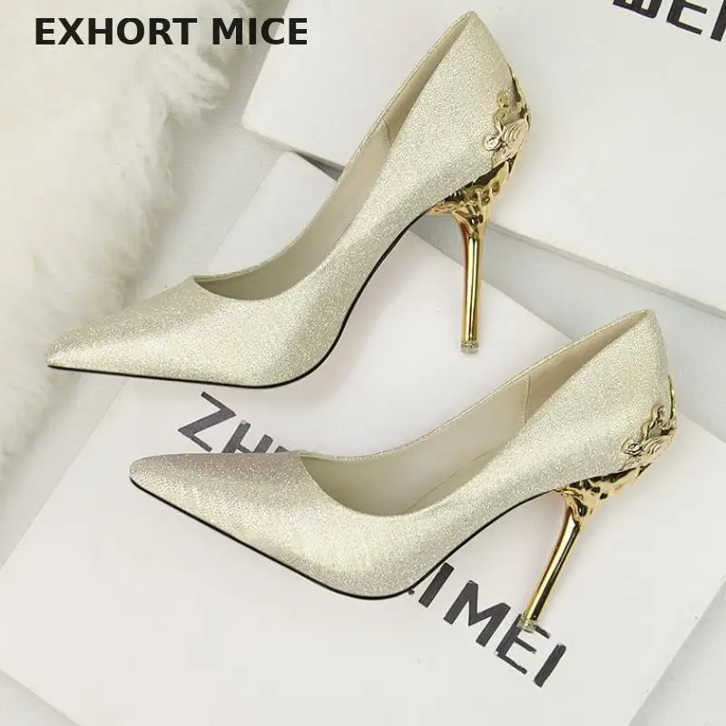 

Sexy High Heels Shoes Woman Pumps Red Gold Silver High Heels Shoes Woman Ladies Wedding Party Shoes 2019 Fretwork 10cm