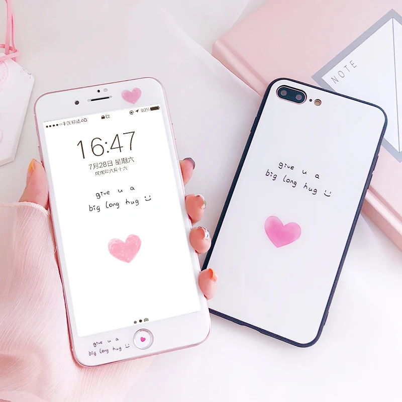 2 шт Простой любовь телефон чехол для iphone 6/6splus закаленное стекло крышка 7/8 plus +