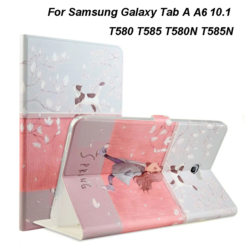 

Slim Painted Cartoon Pattern PU Leather Smart Case For SAMSUNG Galaxy Tab A A6 10.1 2016 T580 T585 SM-T580 T580N Tablet Cover