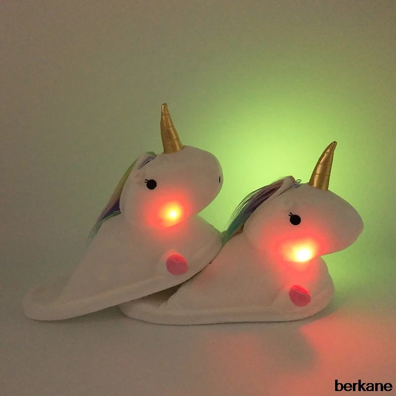 Unicorn Slippers Licorne Led Bed White Flats Winter Warm Fur Plush 2018 Adult Cartoon Women Unisex Home Indoor Shoes Light Cute