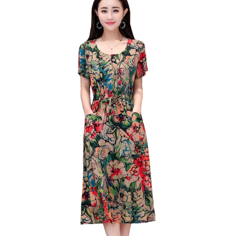 

New 2020 Summer Women Dresses Cotton Vintage Femme Vestidos Women Clothing Dress Vestidos Print Casual Short O-neck