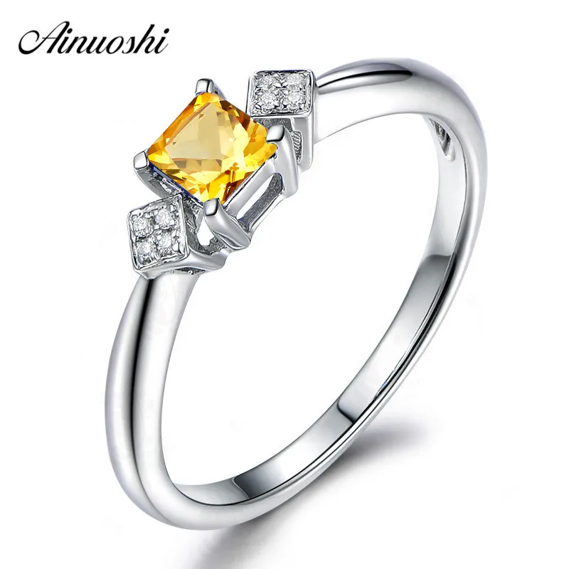 

AINUOSHI Natural Citrine Square Ring 0.6ct Princess Cut Gemstone 925 Sterling Silver Ring Engagement Party Jewelry Women Ring