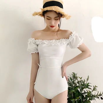 

Women Swimming Suit One Piece Short Sleeves Monokini Solid Flouching Push Up Swimwear Sexy Girl Beach Wear Maillot De Bain
