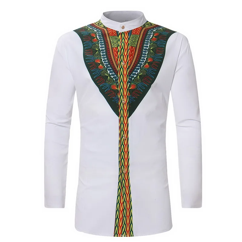 Zantt Mens Stand Collar Slim Fit Short Sleeve African Print Dashiki Shirts