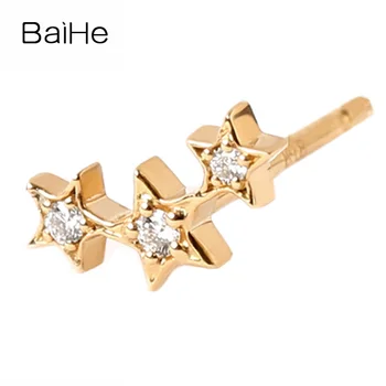 

BAIHE Solid 14K Yellow Gold 0.03ct H/SI Natural Diamonds Earrings Wedding Gift Trendy Fine Jewelry Star Stud Earrings for Women