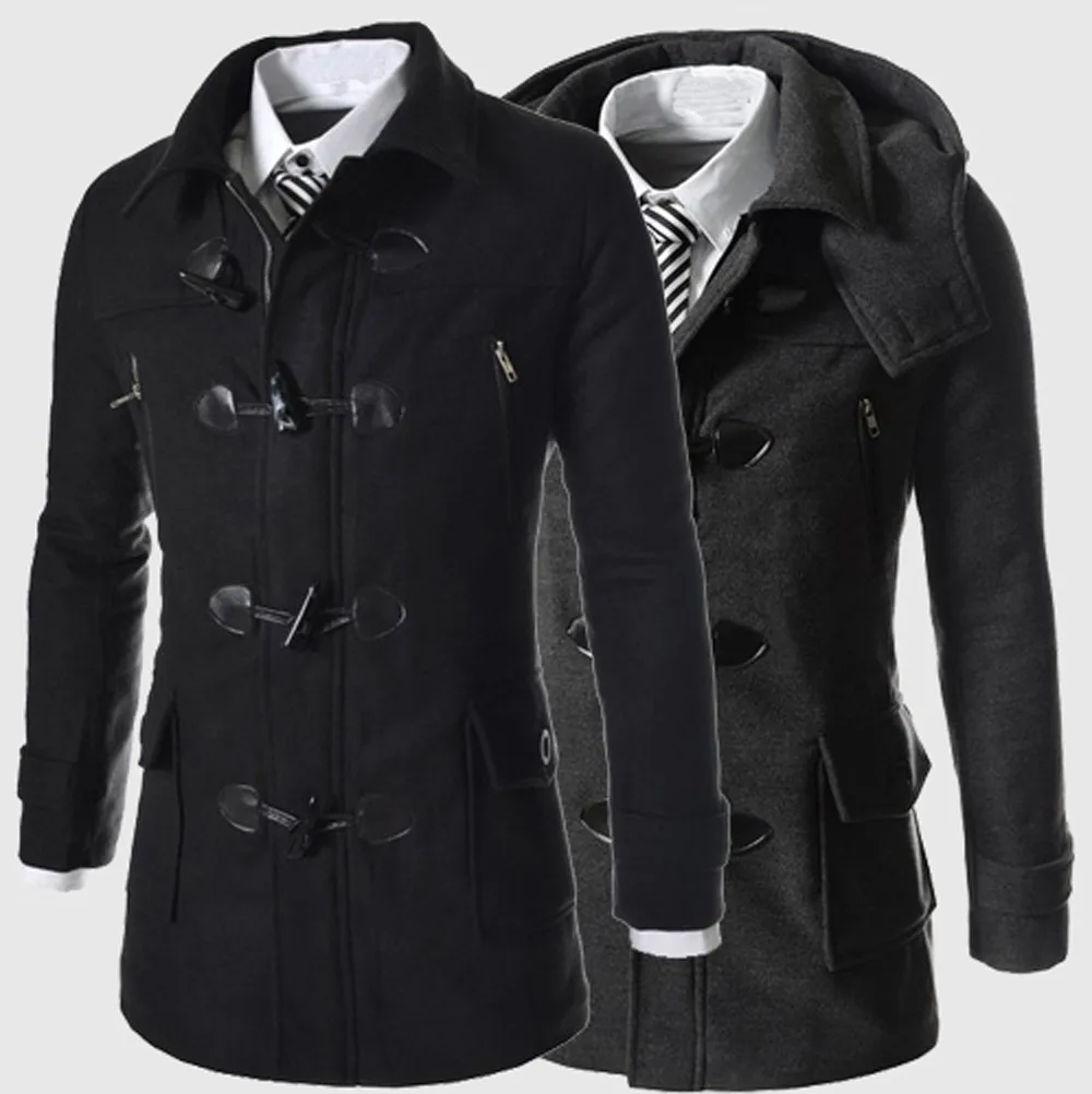 Куртки мужские осень зима Твердые рога одежда с застежкой длинный рукав шерстяное пальто зимнее пальто парка мужская одежда Manteau Homme