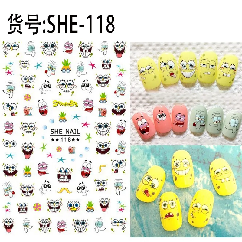 2 sheets adhesive 3d nail sticker foil decals for nails sticker art cartoon design nail art decorations supplies tool - Цвет: 2 Sheets SHE-118
