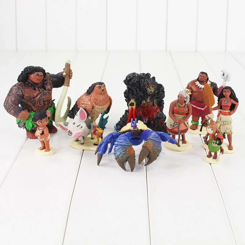 10pcs/Lot Princess Figure Toys Maui Gramma Tala Tui Tamatoa Heihei