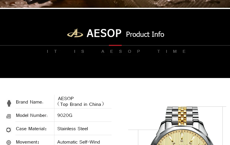 AESOP автоматические механические часы для мужчин Роскошные сапфировое золото мужские наручные часы из нержавеющей стали мужские часы Relogio Masculino