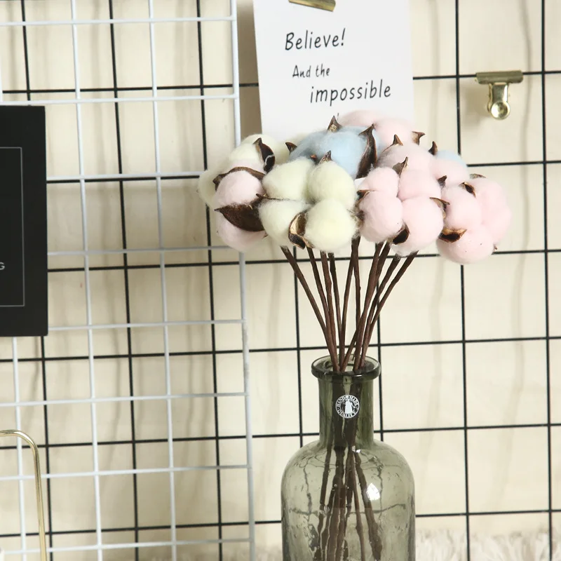 

Colorful 34cm Dried Cotton Flower Artificial Plants Floral Branch For Wedding Party Decoration Fake Flowers Home Decor