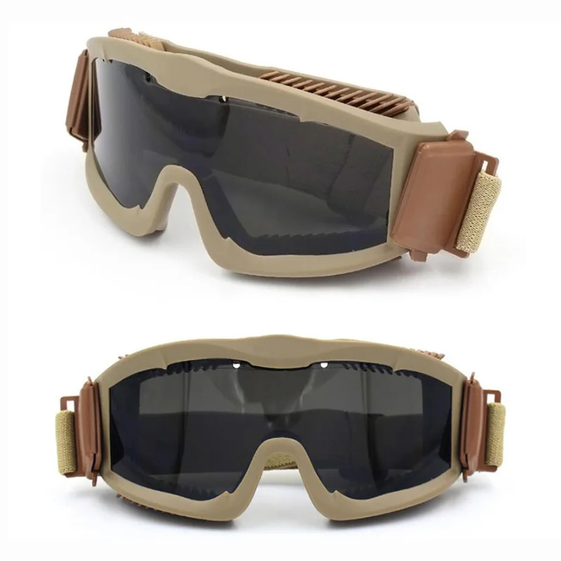 Очки для страйкбола Тактический Солнцезащитные очки для женщин армия военный Пейнтбол Очки с 3 объектив мотоцикл ветрозащитный Охота Wargame - Цвет: Tan